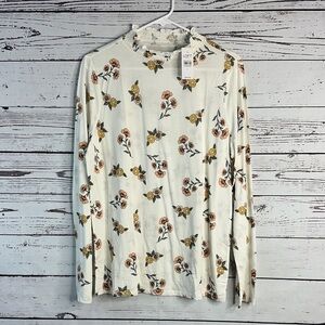 LOFT White Top with Yellow and Brown Floral Design